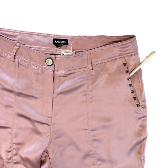 Bebe Size 12 Natural Waist Stud Detail Satin Jogger Pant Pink Cargo Pockets NWT - Picture 10 of 16